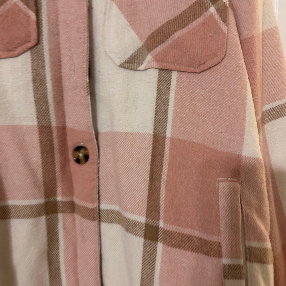 Member's Mark Shirt Jacket Women Sherpa Lined Plaid Pink Cream L - Picture 3 of 4